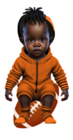 Toddler in Onesie Sitting on Football AI Generated Custom Colored png
