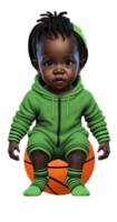 niñito en mono sentado en baloncesto ai generado personalizado de colores png