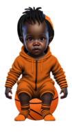 kleuter in Onesie zittend Aan basketbal ai gegenereerd Op maat gekleurde png