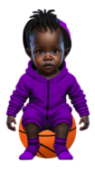 niñito en mono sentado en baloncesto ai generado personalizado de colores png