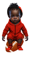 Toddler in Onesie Sitting on Football AI Generated Custom Colored png