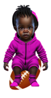 Toddler in Onesie Sitting on Football AI Generated Custom Colored png