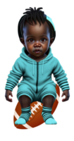 Toddler in Onesie Sitting on Football AI Generated Custom Colored png