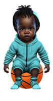 Toddler in Onesie Sitting on Basketball AI Generated Custom Colored png