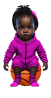 kleuter in Onesie zittend Aan basketbal ai gegenereerd Op maat gekleurde png