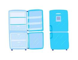 Cartoon Color Closed and Open View Fridge Set. Vector