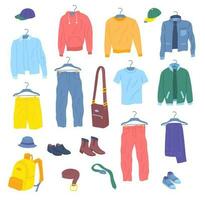 Cartoon Color Male Clothes Men Capsule Wardrobe. Vector