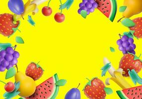 3d Plasticine Fruit and Berry Summer Concept Poster Card Background. Vector