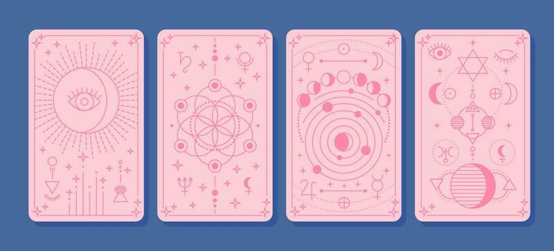 Cartoon Color Magical Tarot Cards Set. Vector