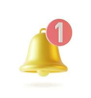 3d Notification Bell Icon Plasticine Cartoon Style. Vector