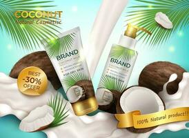 Coconut Natural Cosmetics Ads Banner Concept Poster Card. Vector