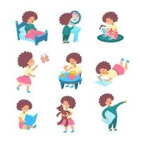 Cartoon Color Character Girl Cute Little Kid Concept. Vector