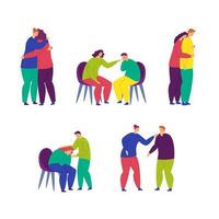 Cartoon Color Characters People Comforting Each Other Concept. Vector