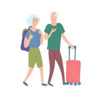 Cartoon Color Characters Tourists with Luggage Travel Concept. Vector