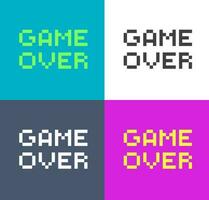 Cartoon Color Pixel Game Over Inscription Set . Vector