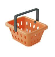 3d Red Shopping Basket Plasticine Cartoon Style. Vector