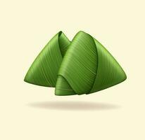 Realistic Detailed 3d Chinese Rice Dumpling Wrapped by Green Bamboo Leafs. Vector