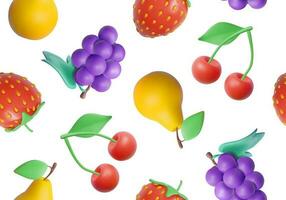 3d Fruit and Berry Pattern Background Plasticine Cartoon Style. Vector