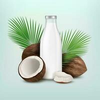 Realistic Detailed 3d Coco Nut and Coconut Milk Bottle. Vector