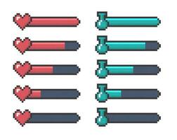 Cartoon Color Pixel Game UI Heart and Potion Button Icon. Vector
