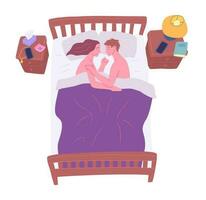 Cartoon Color Characters Romantic Couple in Bed. Vector