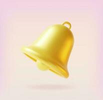 3d Notification Bell Plasticine Cartoon Style Social Media Concept. Vector