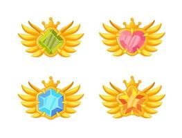 Cartoon Color Gems Award Progress Icon Set . Vector