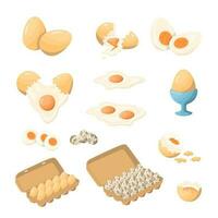 Cartoon Color Fresh and Boiled Eggs Set. Vector