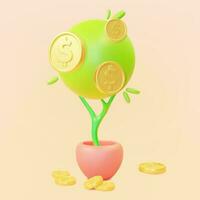 3d Money Investment Tree Plasticine Cartoon Style. Vector