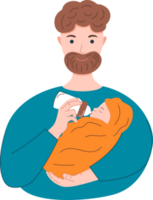 papá sostiene recién nacido en su brazos y botella alimenta png