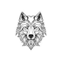 Wolf head tattoo. Aggressive wild animal vector illustration