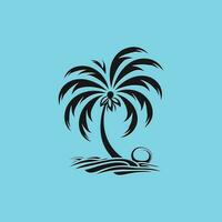 Black single palm tree silhouette icon vector