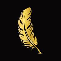 Golden bird feather icon. Decorative design element isolated on black background vector