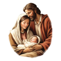 färgrik jul helig familj konstverk födelse av Jesus Kristus. generativ ai png