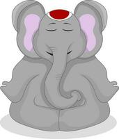 Vector illustration cartoon elephant do yoga, meditating cartoon animal character. Isolated on white.