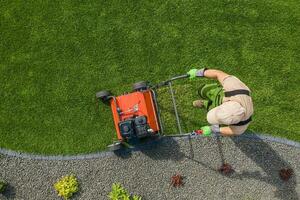 Backyard Garden Lawn Aeration Job Aerial View photo