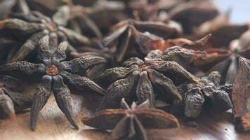 Many star anise fruit on table video