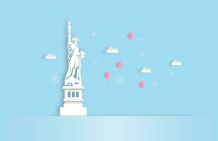 Illustration of  travel in Paris with Pink balloon and place for your text space. Eiffel tower Paris in beautiful day. paper cut and craft style. vector, illustration. vector