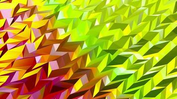 Abstract texture of triangles deforming with the appearance of crystals with green, red and yellow colors. Loop sequence. 3D Animation video