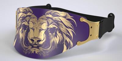 león cara máscara fusión oscuro púrpura ai generado foto