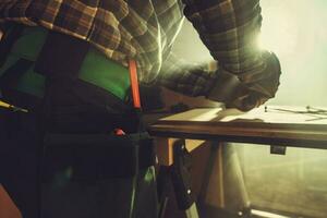 Handyman Working Inside His Small Workshop photo