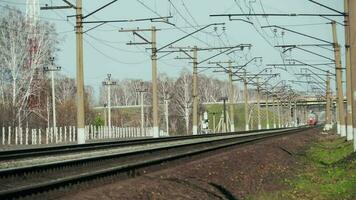 Passenger train an electric locomotive. Trans Siberian railway video