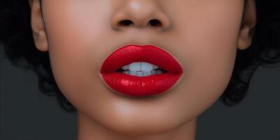 mujer labios con diferente colores lápiz labial ai generado foto