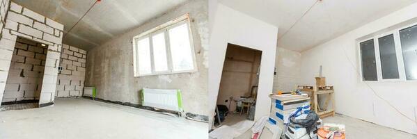 hogar renovación, vacío habitación antes de remodelación o restauracion foto