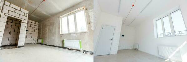 home renovation, empty room before refurbishment or restoration photo