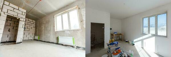 home renovation, empty room before refurbishment or restoration photo