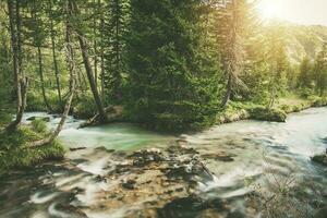 Two Mountain Rivers Merge Scenery. photo