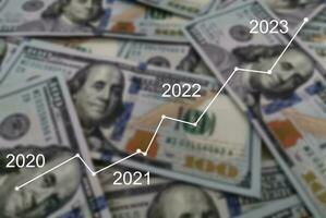 Man's hand pointing graph of success in 2022 year. Growing business concept photo