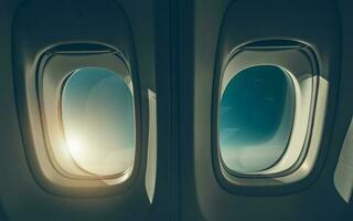 dos avión ventanas y el luz de sol foto