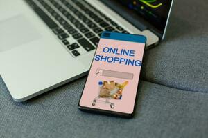 business and modern lifestyle concept young woman shopping online photo